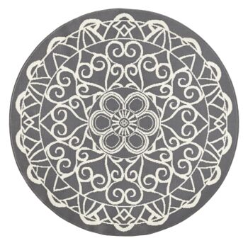 Tapis Velours Design Mandala rond Capri gris 1
