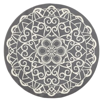 Tapis Velours Design Mandala rond Capri gris