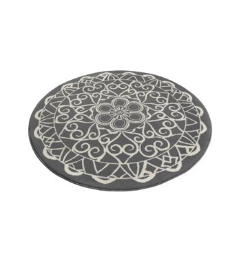 Tapis Velours Design Mandala rond Capri gris 2