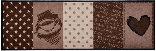 Washable Kitchen Runner Coffee Heart Cook & Clean Brown
