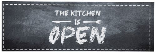 Washable Kitchen Runner The Kitchen is Open Cook & Clean Black Grey