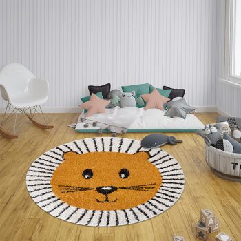 Tapis Enfant Design À Poils Longs Lion Thal Vini Moutarde Noir 1