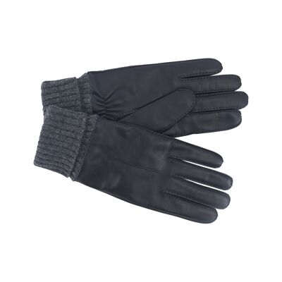 Men's leather gloves with knitted cuff - black