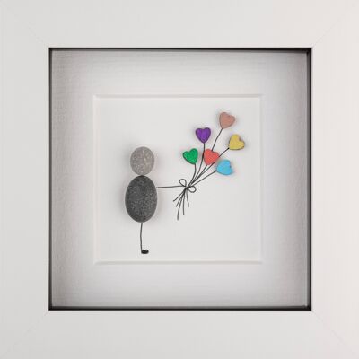 Cadre d'art de galets de ballons de coeur | Art mural A