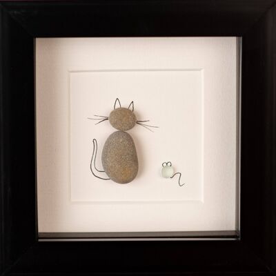 Mini Cat Pebble Art Rahmen | Wandkunst