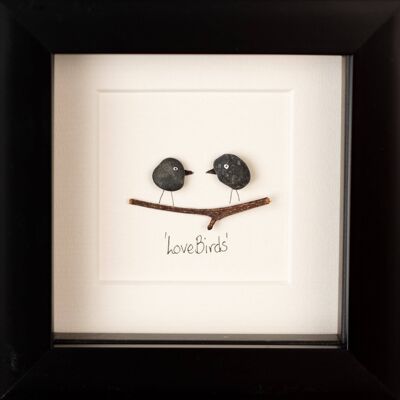 Mini Love Birds Pebble Art Rahmen | Wandkunst