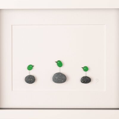 Sea Glass Birds Pebble Art Rahmen | Wandkunst