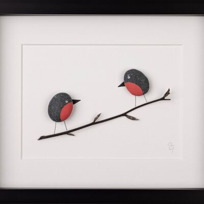 Two Little Robins Pebble Art Frame | Wall Art