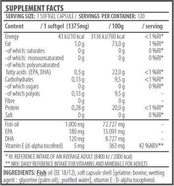 OMEGA 3 - 1000 mg d'huile de poisson pure avec vitamine E - 120 gélules 2
