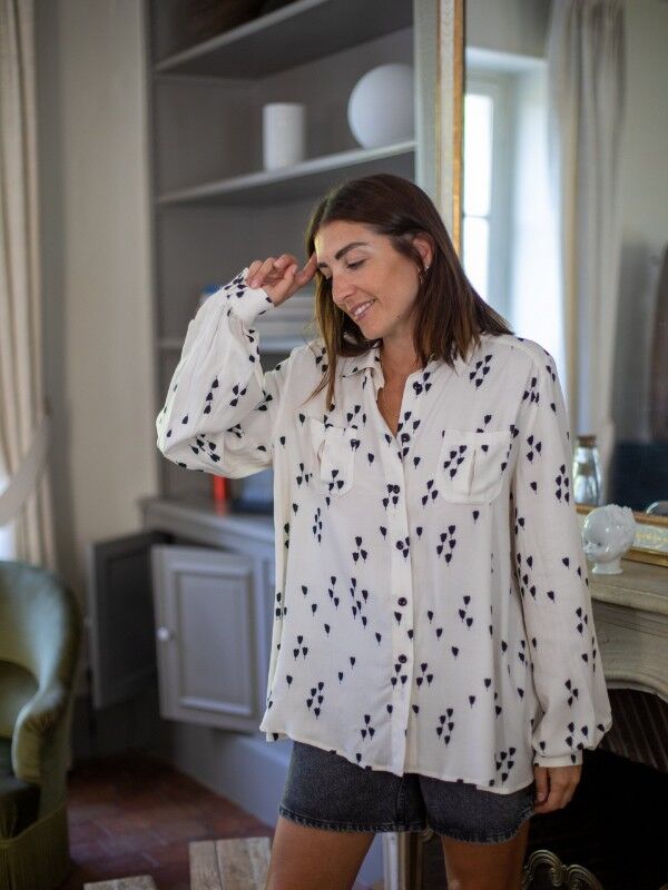 Loose white tulip print shirt Made in France