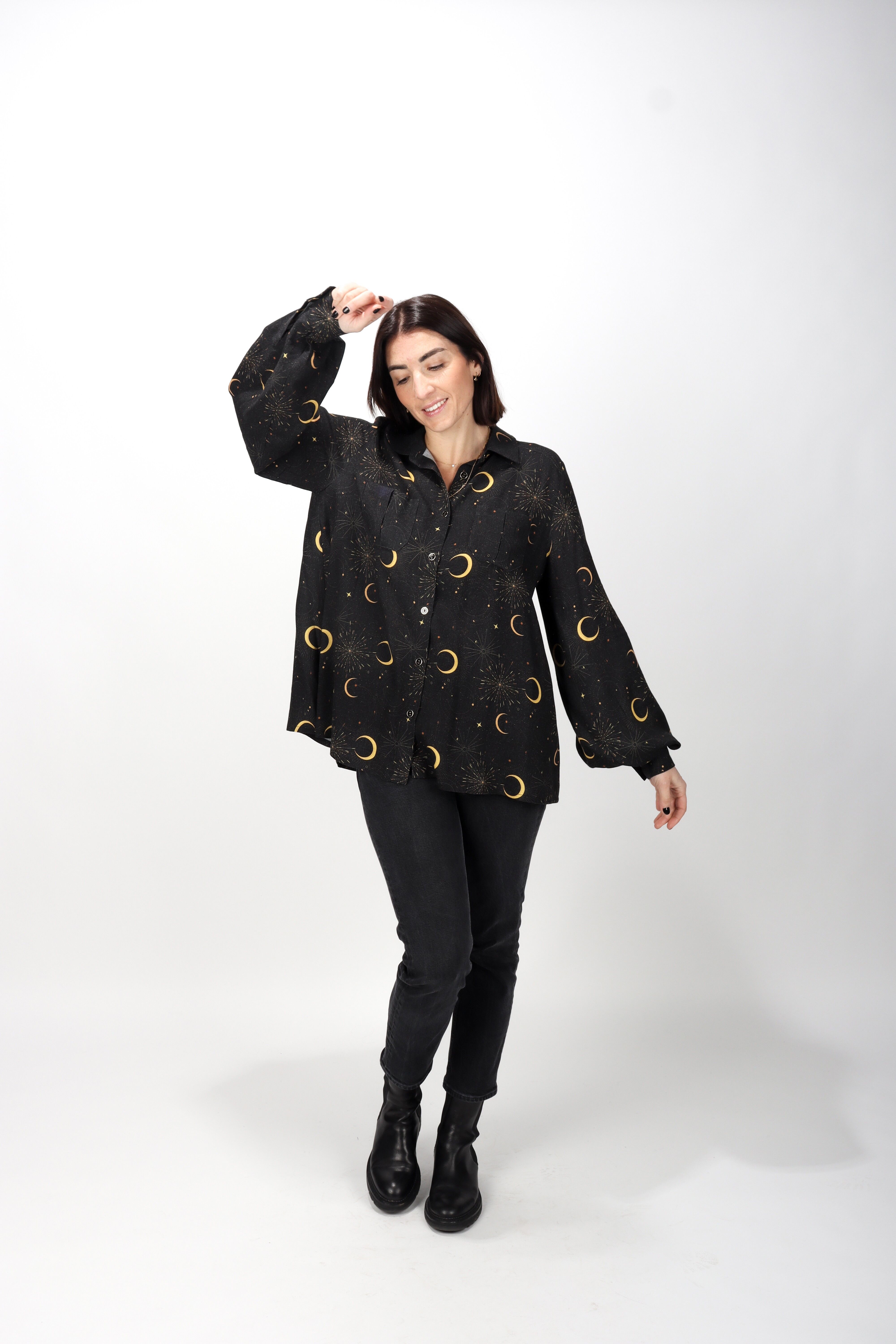 Loose-fit black tulip print shirt Made in France