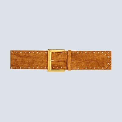 Suede square buckle waist and hip belt in camel