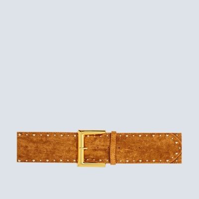 Suede square buckle waist and hip belt in camel