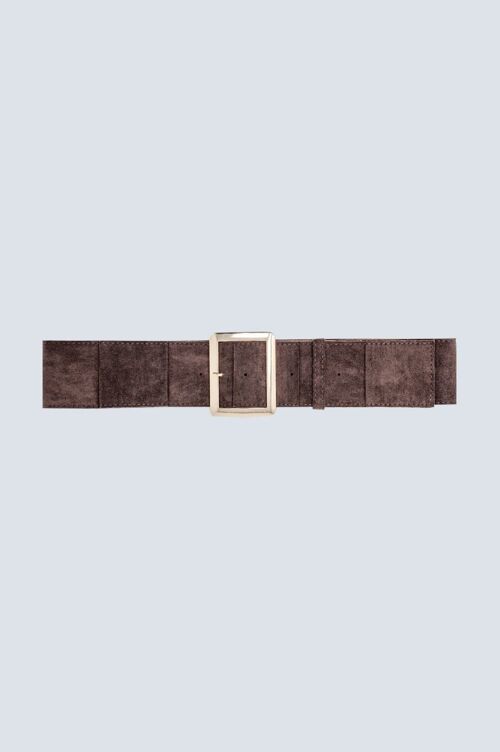 brown suede belt with square buckle