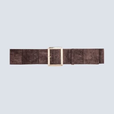 brown suede belt with square buckle