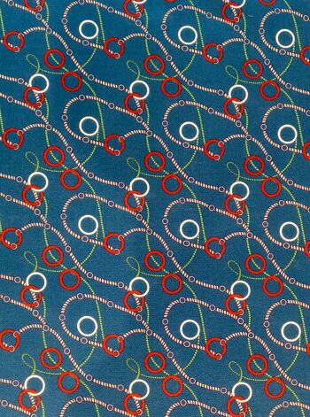 Tissu coton soie motif rétro anneaux coloris bleu méditerranée - Preppy-22 1