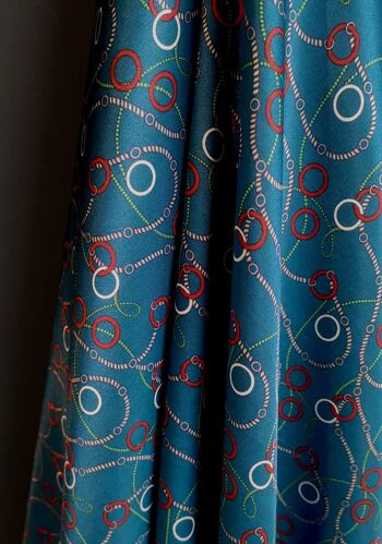 Tissu coton soie motif rétro anneaux coloris bleu méditerranée - Preppy-22 2