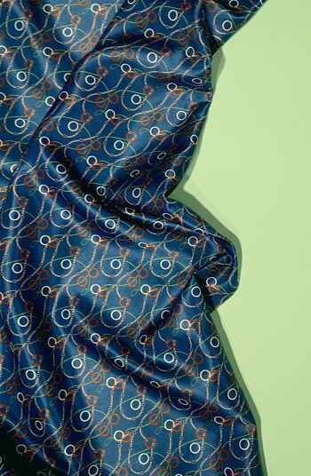 Tissu coton soie motif rétro anneaux coloris bleu méditerranée - Preppy-22 3