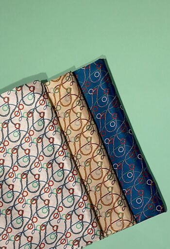 Tissu coton soie motif rétro anneaux coloris bleu méditerranée - Preppy-22 4