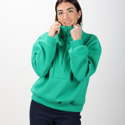 Green fleece sweatshirt with trucker collar Made in France