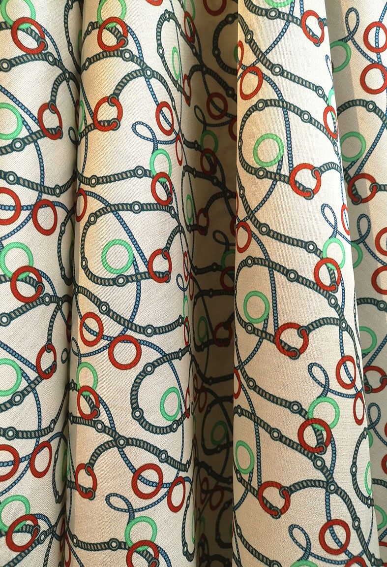 Tissu coton soie motif rétro anneaux coloris Crema - Preppy-22