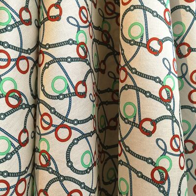 Tissu coton soie motif rétro coloris anneaux Crema - Preppy-22