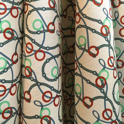 Tissu coton soie motivo rétro anneaux coloris Crema - Preppy-22