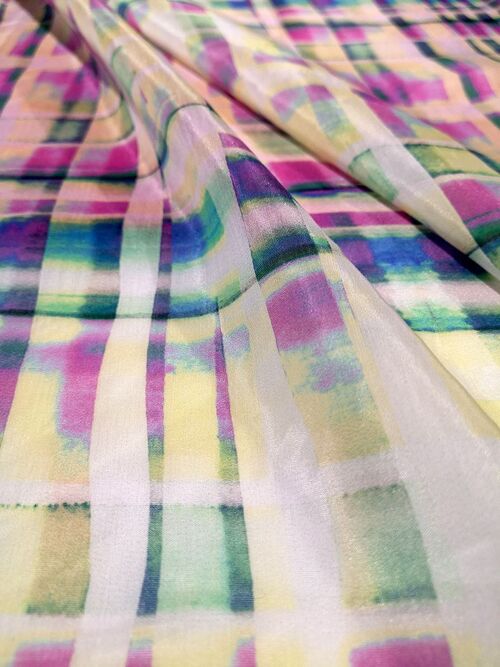 Tissu coton soie imprimé motif carreaux coloris Lemon - Dune-22