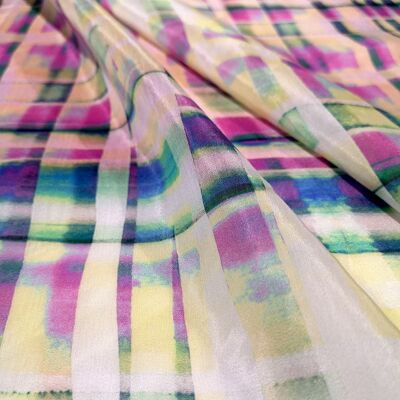 Tissu coton soie imprimé motif carreaux coloris Citron - Dune-22