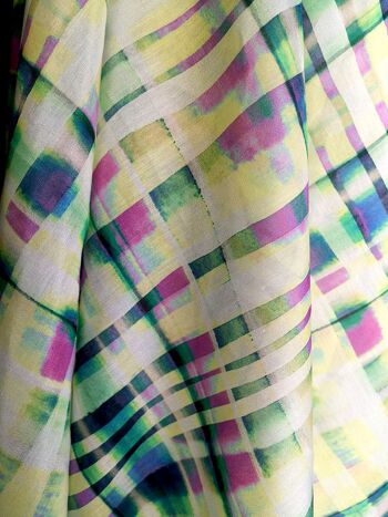 Tissu coton soie imprimé motif carreaux coloris Citron - Dune-22 3