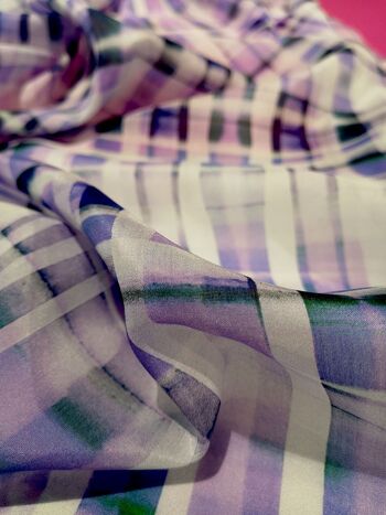 Tissu coton soie imprimé motif carreaux coloris Violet - Dune-22 3