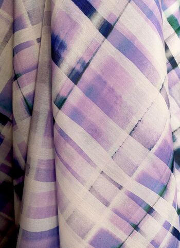Tissu coton soie imprimé motif carreaux coloris Violet - Dune-22 1