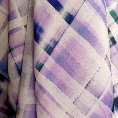 Tissu coton soie imprimé motif carreaux coloris Purple - Dune-22