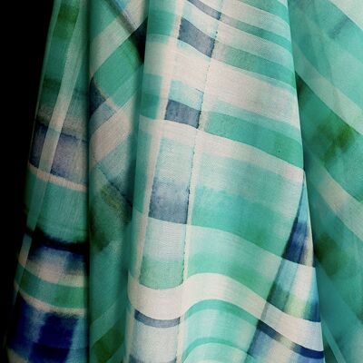 Tissue coton soie imprimé motif carreaux coloris Aqua - Dune-22