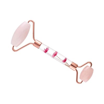 Rose Quartz Massager with Double Roller and Flowers