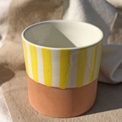 Maceta de cerámica Riviera a rayas amarillas y blancas