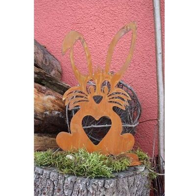 Conigli di decorazione pasquale "Cucchiai di famiglia" | Ornamento da giardino in metallo vintage | 40 cm x 25 cm | Coniglietto con un cuore e una faccia