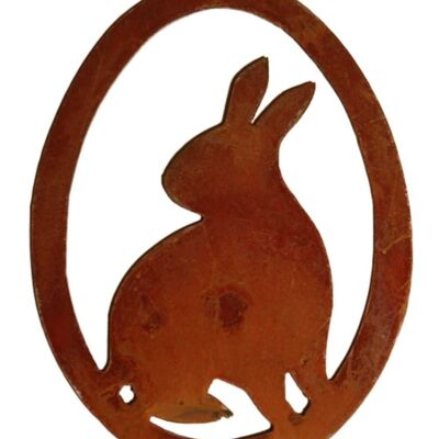 Déco rouille lapin dans l'oeuf | Décoration de fenêtre suspendue pour Pâques | 15 cm x 11 cm | lapin assis | Oeufs de Pâques à suspendre