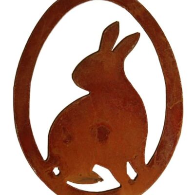 Rost Deko Hase im Ei | Fensterdeko hängend zu Ostern | 15 cm x 11 cm | sitzender Hase | Ostereier zum aufhängen