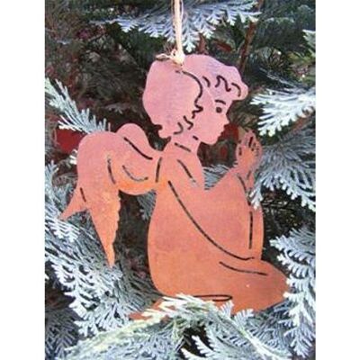 Ange gardien en métal décoratif rouille | Décoration de Noël ange priant | pendre | 15 cm x 12 cm