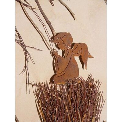 Ange gardien en métal décoratif rouille | Décoration de Noël ange priant | sur barre | 15 cm x 12 cm