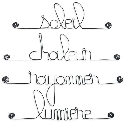 Wall decoration to pin - Set of small wire messages - SUN: Heat, Light, Radiate, Sun - Wall Jewelry