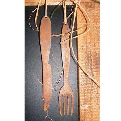 Couverts décoratifs rouille - couteau et fourchette en patine | Positionner