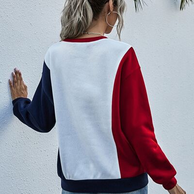 Felpa pullover ampia con patchwork in contrasto di colore