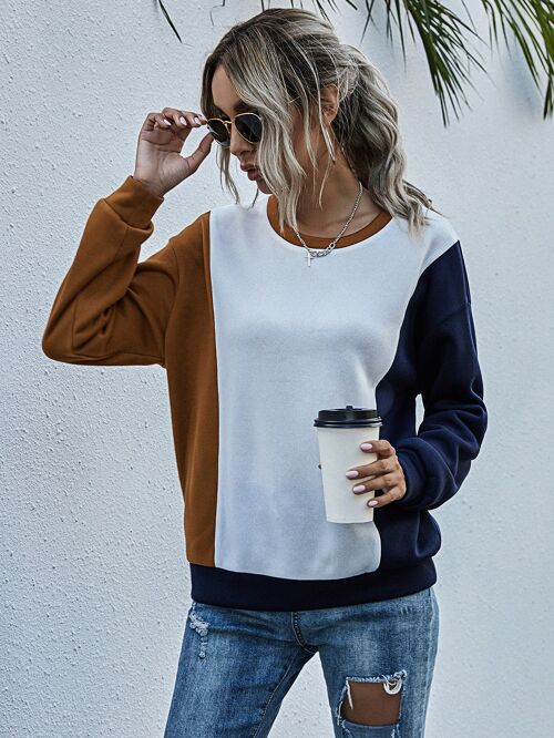 Contrast Color Patchwork Loose Pullover Sweatshirt
