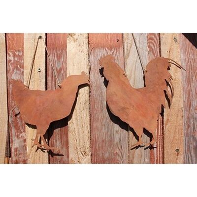 Hen and Rooster | Set of 2 hanging window decorations | Patina garden decoration country house