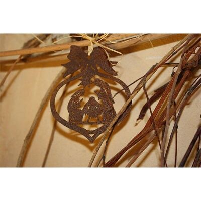 Crèche de décoration de Noël patinée | Décorations d'arbre de Noël rouille | 10cm x 8cm