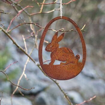 Lapin dans un œuf de Pâques à suspendre | Décoration de Pâques au look déco vintage | Décoration suspendue 4