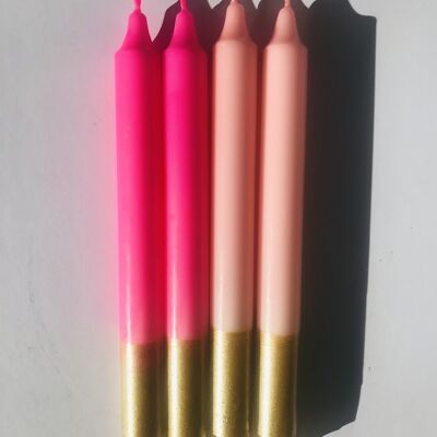 1 vela grande de palo de tinte dip stearin gold*neon pink*salmon