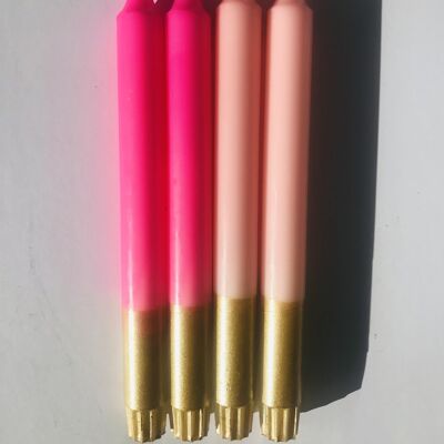 1 large dip dye stick candle stearin gold*neon pink*salmon